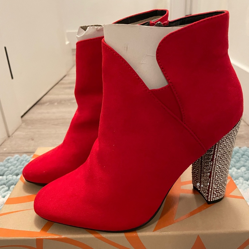 NWOT Red Suede Ankle Boots